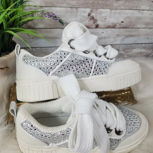 GIANNI BINI, Stylish White, Silver and clear stones, Women's Sneakers, Sz 8.5M - Picture 8 of 11